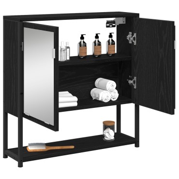 vidaXL Ντουλάπα Καθρέφτη Μπάνιου Μαύρη Δρυς 60x16x60cm Μηχανικό Ξύλο 1 τεμ.