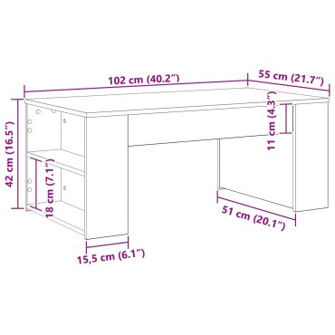 vidaXL Τραπεζάκι Σαλονιού Μαύρης Βελανιδιάς 102x55x42cm Επεξεργασμένο Ξύλο 1 τεμ.
