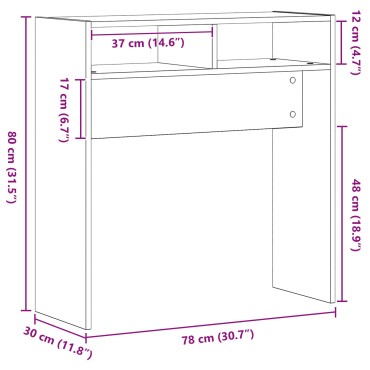 vidaXL Μαύρο Δρυς Τραπέζι Κονσόλας - 78x30x80cm - Φτιαγμένο από Επεξεργασμένο Ξύλο