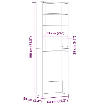 vidaXL Ντουλάπα Πλυντηρίου Μαύρη Βελανιδιά 64x24x190 εκ Επεξεργασμένο Ξύλο