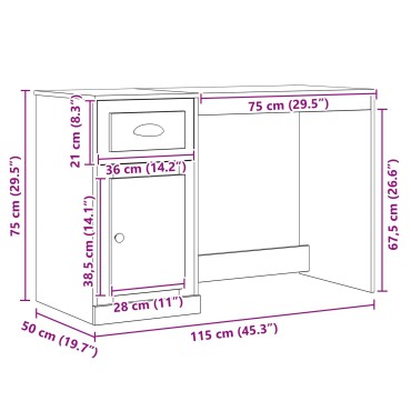vidaXL Γραφείο με Αποθήκευση Μαύρη Βελανιδιά 50x115x75cm Κατασκευασμένο Ξύλο 1 τεμ.