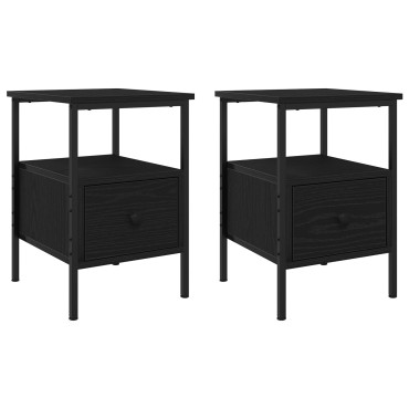 vidaXL Κομοδίνα 2 τεμ. Μαύρη Βελανιδιά 34x36x50cm Επεξεργασμένο Ξύλο