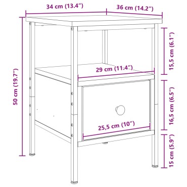 vidaXL Κομοδίνα 2 τεμ. Μαύρη Βελανιδιά 34x36x50cm Επεξεργασμένο Ξύλο
