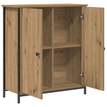 vidaXL Μπουφές Μασίφ Ξύλο Δρυός 70x30x80cm Μοριοσανίδα και Μέταλλο 1 τεμ.