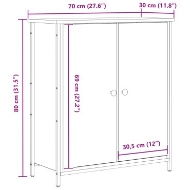 vidaXL Μπουφές Μαύρη Καρυδιά 70x30x80cm Επεξεργασμένο Ξύλο και Χάλυβας 1 τεμ.