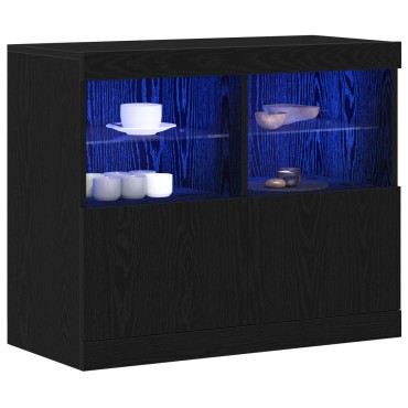 vidaXL Sideboard με LED Φωτισμό Μαύρος Δρυός 81x37x67cm 1 τεμ.