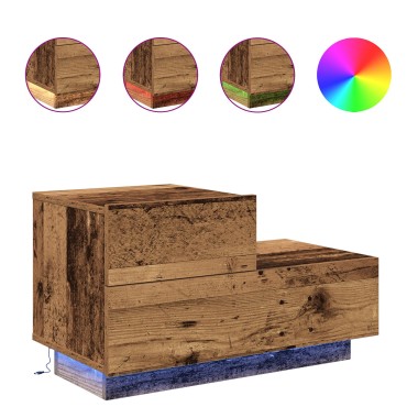 vidaXL Κομοδίνο με LED Φώτα Παλιό Ξύλο 70x36x40.5cm 1 τεμ.