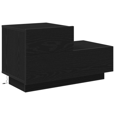 vidaXL Κομοδίνο  με LED Φώτα Μαύρη Ξυλεία 70x36x40.5cm 1 τεμ.