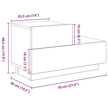 vidaXL Κομοδίνο  με LED Φώτα Μαύρη Ξυλεία 70x36x40.5cm 1 τεμ.