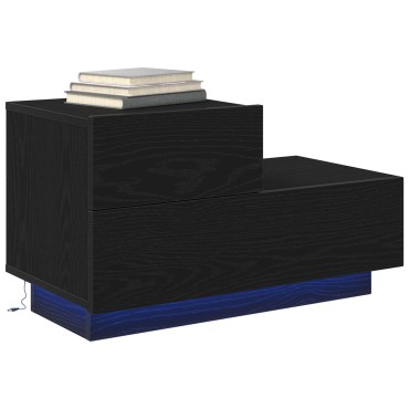 vidaXL Κομοδίνο  με LED Φώτα Μαύρη Ξυλεία 70x36x40.5cm 1 τεμ.