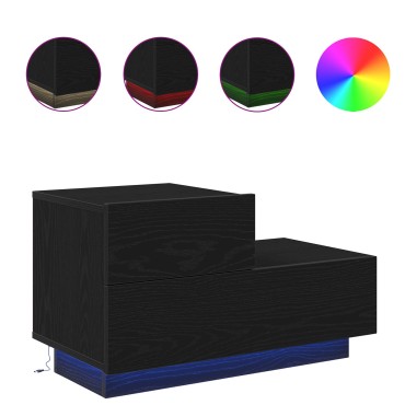 vidaXL Κομοδίνο  με LED Φώτα Μαύρη Ξυλεία 70x36x40.5cm 1 τεμ.