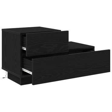 vidaXL Κομοδίνο  με LED Φώτα Μαύρη Ξυλεία 70x36x40.5cm 1 τεμ.