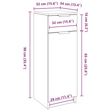 vidaXL Ντουλάπι Μπάνιου Μαύρη δρυς 32x34x90cm Επεξεργασμένο ξύλο 1 τεμ.