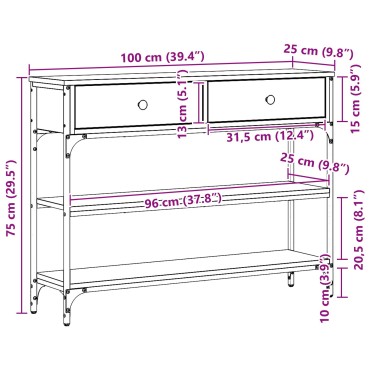 vidaXL Τραπέζι Συγκέντρωσης Δρυός 100x25x75cm Επεξεργασμένο Ξύλο & Χάλυβας 1 τεμ.