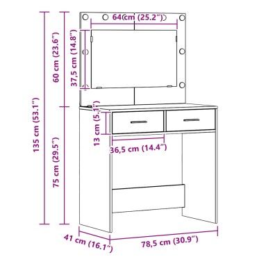 vidaXL Κομοδίνο με LED Φωτισμό Σονόμα Δρυ 78.5x41x135cm