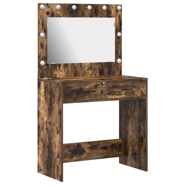 vidaXL Dressing Table με LED Φώτα Καπνιστού Δρυός 78.5x41x135cm