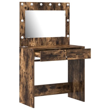 vidaXL Dressing Table με LED Φώτα Καπνιστού Δρυός 78.5x41x135cm