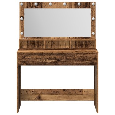 vidaXL Τραπέζι Μακιγιάζ με LED Φώτα - Vintage Ξύλο - 100x41x135cm