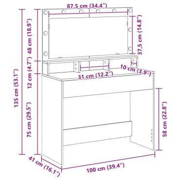vidaXL Τραπέζι Μακιγιάζ με LED Φώτα σε Ξύλο Δρυός, 100x41x135 εκ