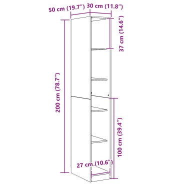vidaXL Ντουλάπα Μαύρου Δρυός - 30x50x200cm, Φτιαγμένη από Επεξεργασμένο Ξύλο 1 τεμ.