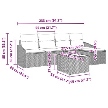 vidaXL Σετ 6 Τεμαχίων Σαλονιού με Μαξιλάρια Μαύρο Πολυ Ρατάν
