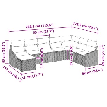 vidaXL Σετ 8 κομματιών καναπέ κήπου με μαξιλάρια Μπεζ Συνθετικό ρατάν
