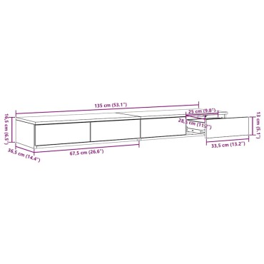 vidaXL Συρτάρια κρεβατιού Σκυρόδεμα Γκρι 135x36,5x16,5 εκ 1 τεμ.