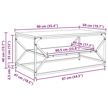 vidaXL Τραπεζάκι Καφέ με Ράφι Μαύρη Βελανιδιά 90x50x40cm Επεξεργασμένο Ξύλο 1 τεμ.