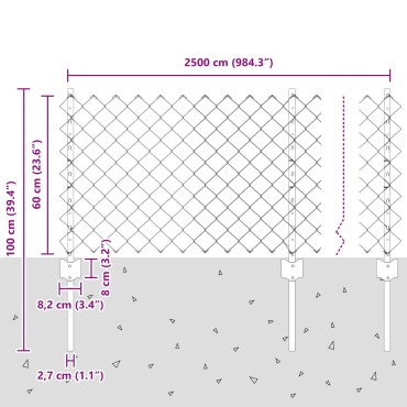 vidaXL Περίφραξη αλυσίδας  με 22 U Posts Γκρι 0.6x25 μ. Σίδερο
