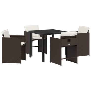 vidaXL Σετ κήπου 5 κομματιών  με μαξιλάρια Καφέ Poly Rattan