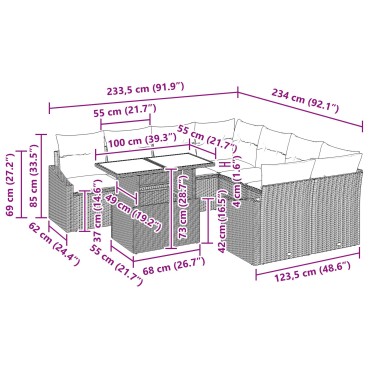 vidaXL 9 Τεμαχίων Σετ Σαλονιού Κήπου με Μαξιλάρια Μπεζ Πολυ Ρατάν