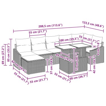 vidaXL Σετ 8 Κομματιών Καναπέ Κήπου με Μαξιλάρια Μπεζ Πολυ Ρατάν Γωνιακός