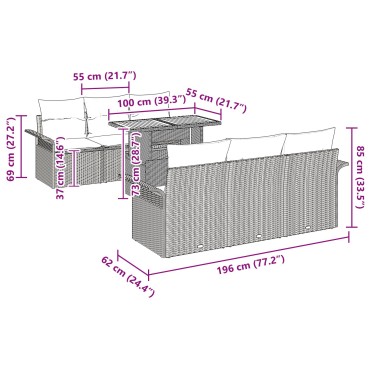 vidaXL Σετ 7 κομματιών καναπέ κήπου με μαξιλάρια μπεζ Πολυ Ράτταν Ακακία