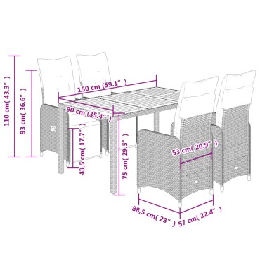 vidaXL Σετ Επίπλων Bistro Κήπου 5 τεμ. Μαύρο Συνθετ. Ρατάν με Μαξιλάρια 54,5x58,5x92cm