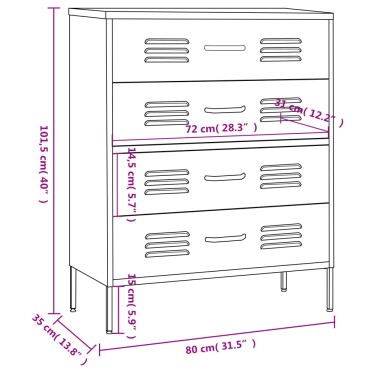 vidaXL Συρταριέρα Λευκό 80x35x101,5cm από Ατσάλι 1 τεμ.