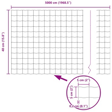 vidaXL Φράχτης Euro με 22 Υποστηρίγματα Γκρι 0,4x50 m Ατσάλι