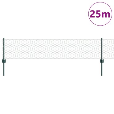 vidaXL Κολώνες Φράχτη 11 τεμ U-Channel Πράσινες 40cm Χάλυβα, vidaXL Εξαγωνική Φράχτη Πράσινη 0.4x25 μ Χάλυβα