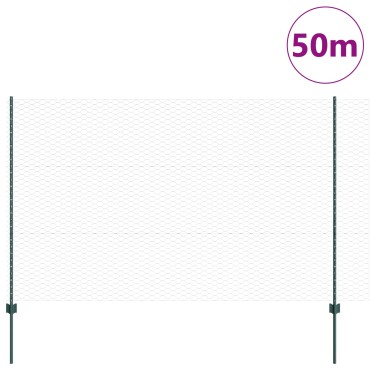 Πόλοι Περίφραξης vidaXL 11 τεμ U-Channel Πράσινο 150cm Ατσάλι, Περίφραξη Εξαγώνου vidaXL Πράσινη 1.5x50 μ Ατσάλι