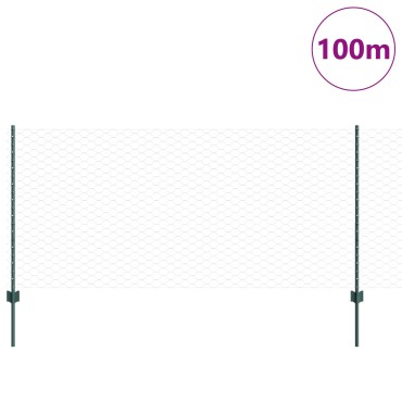 vidaXL Πόλοι Φράχτη 11 τμχ U-Channel Πράσινοι 100cm από Σίδερο, vidaXL Εξαγωνικός Φράχτης Πράσινος 1x100 μ από Σίδερο