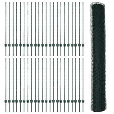 vidaXL Στήλες Φράχτη 11 τεμ U-Channel Πράσινο 120cm Χάλυβας, vidaXL Εξαγώνιος Φράχτης Πράσινος 1.2x100 μ Χάλυβας