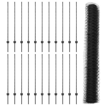 vidaXL Πόλοι φράκτη 22 τμχ U-Channel Γκρι 120cm Ατσάλι, vidaXL Εξαγωνικός Φράκτης Γκρι 1,2x50 μ Ατσάλι