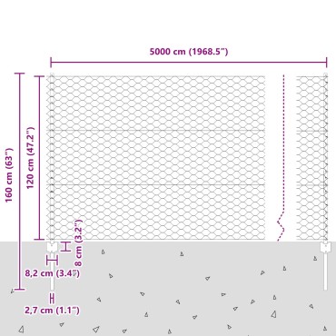 Φράχτες vidaXL 22 τεμ U-Channel Γκρι 120cm Χάλυβας, Εξαγωνικός Φράχτης vidaXL Γκρι 1.2x50 μ Χάλυβας