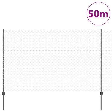 Ατσάλινα Κολωνάκια vidaXL 22 τμχ U-Channel Γκρι 150cm, Εξαγωνικό Κάγκελο vidaXL Γκρι 1.5x50 μ. Ατσάλι