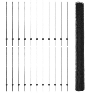 vidaXL Στήλες Φράχτη 22 τμχ Γκρι 160cm Ατσάλι, vidaXL Γκρι Εξαγώνιος Φράχτης 1.6x50 μ Ατσάλι