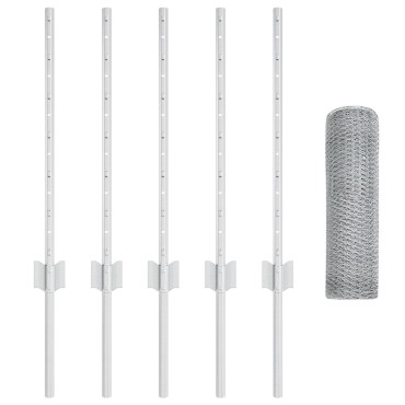 vidaXL Φράχτες 5 τμχ U-Channel 60cm Γαλβανισμένος Χάλυβας, vidaXL Εξαγωνικός Φράχτης 0.5x10 μ Γαλβανισμένος Χάλυβας