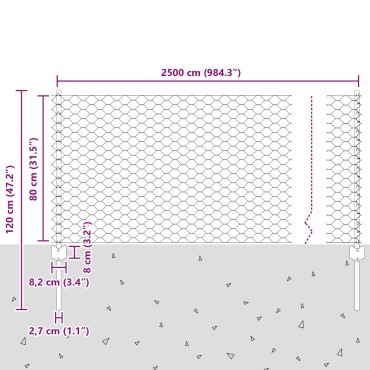 Πόμολα Φράκτη vidaXL 11 τεμάχια U-Channel 80cm Γαλβανισμένο Ατσάλι, Εξαγωνικός Φράκτης vidaXL 0.8x25 μ Γαλβανισμένο Ατσάλι
