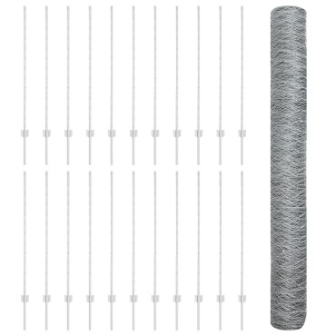 vidaXL Πόλοι Φράκτη 22 τμχ U-Channel 120cm Γαλβανισμένο Ατσάλι, vidaXL Εξαγωνικός Φράκτης 1.2x50 μ Γαλβανισμένο Ατσάλι