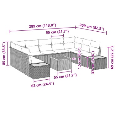 vidaXL 10 κομμάτι Καναπές Κήπου με Μαξιλάρια Μαύρο Ρατάν