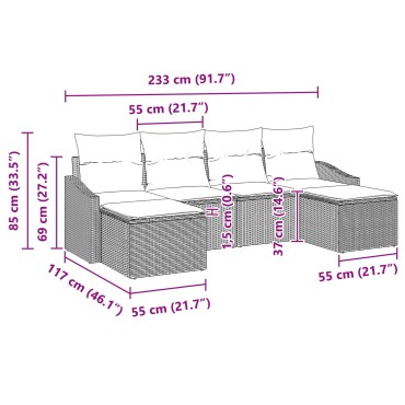 vidaXL Σετ τραπεζαρίας κήπου 6 κομματιών με μαξιλάρια Μπεζ Πολυρατάν της