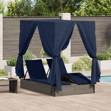 vidaXL Διπλή ξαπλώστρα Μαύρο 205x129x200cm συνθετικό ρατάν